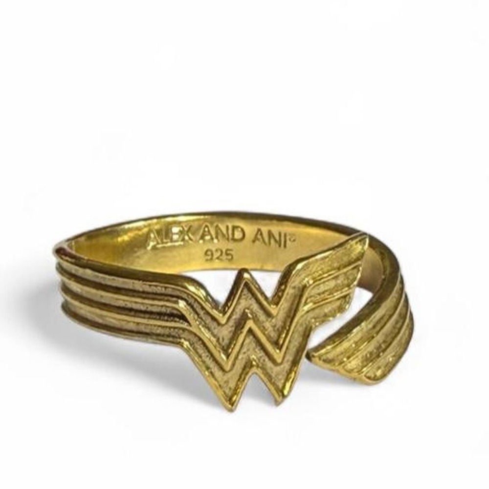 Alex and Ani Wonder Woman 925 Sterling Silver Gold Plated Ring Adjustable Sz 7-9 - Picture 7 of 8